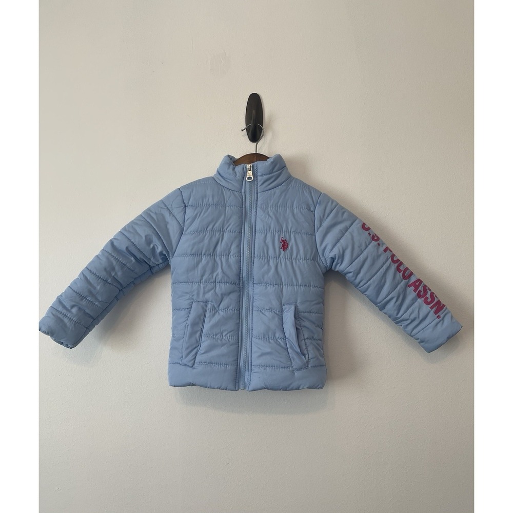 Girls US Polo Association Puffer Jacket Blue Pink Full‎ Zip Size 4
